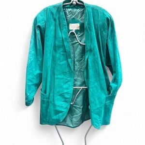Women's retro turquoise suede jacket by Winlit runs like xl (xl3) 26" ptp